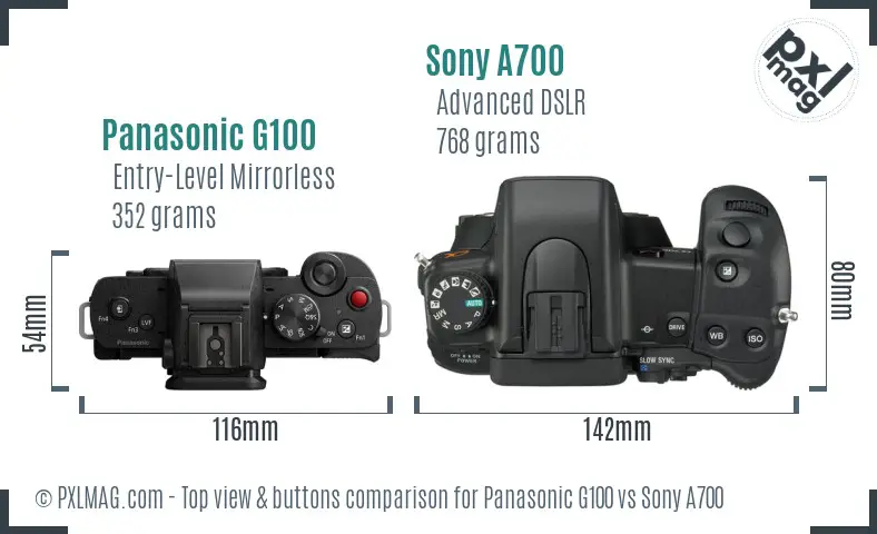 Panasonic G100 vs Sony A700 top view buttons comparison