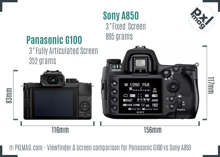 Panasonic G100 vs Sony A850 Screen and Viewfinder comparison
