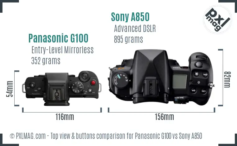 Panasonic G100 vs Sony A850 top view buttons comparison