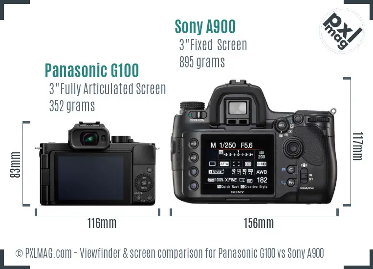 Panasonic G100 vs Sony A900 Screen and Viewfinder comparison