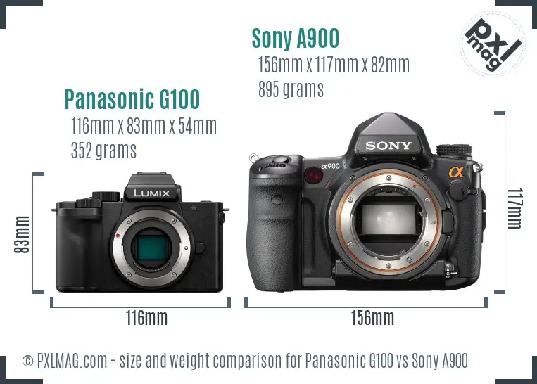 Panasonic G100 vs Sony A900 size comparison
