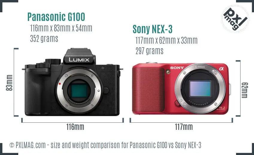 Panasonic G100 vs Sony NEX-3 size comparison