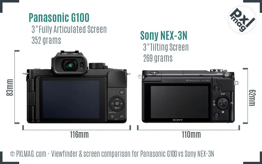 Panasonic G100 vs Sony NEX-3N Screen and Viewfinder comparison