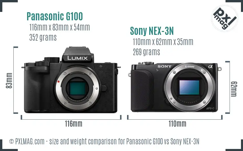 Panasonic G100 vs Sony NEX-3N size comparison