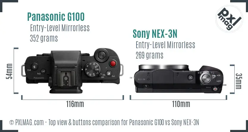 Panasonic G100 vs Sony NEX-3N top view buttons comparison