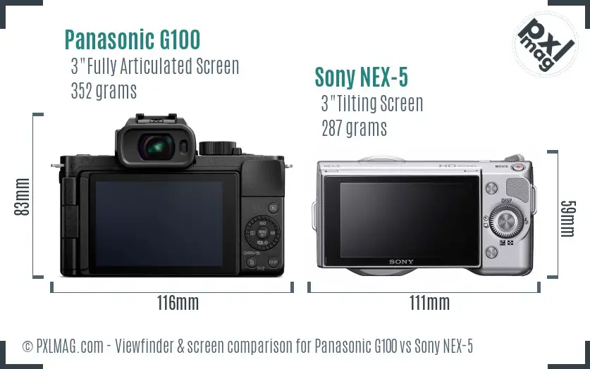 Panasonic G100 vs Sony NEX-5 Screen and Viewfinder comparison