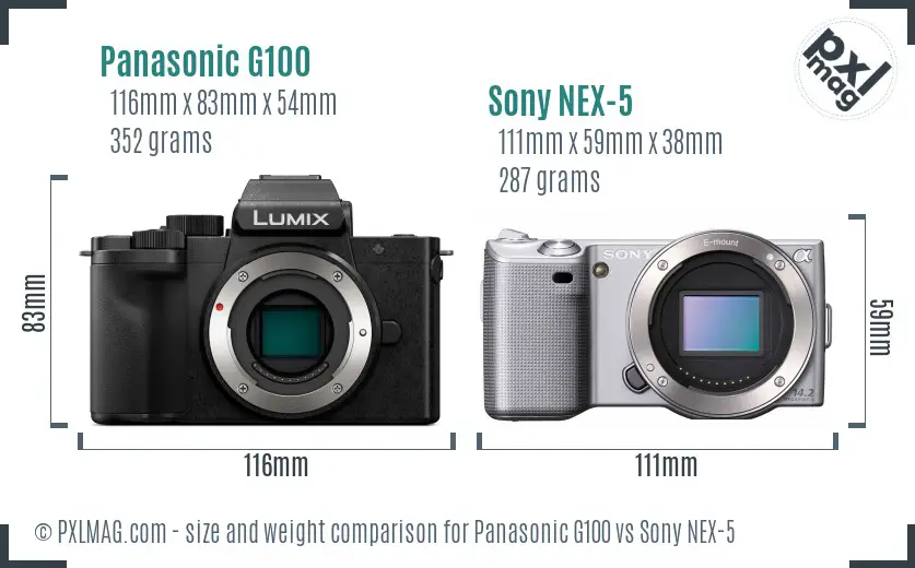 Panasonic G100 vs Sony NEX-5 size comparison