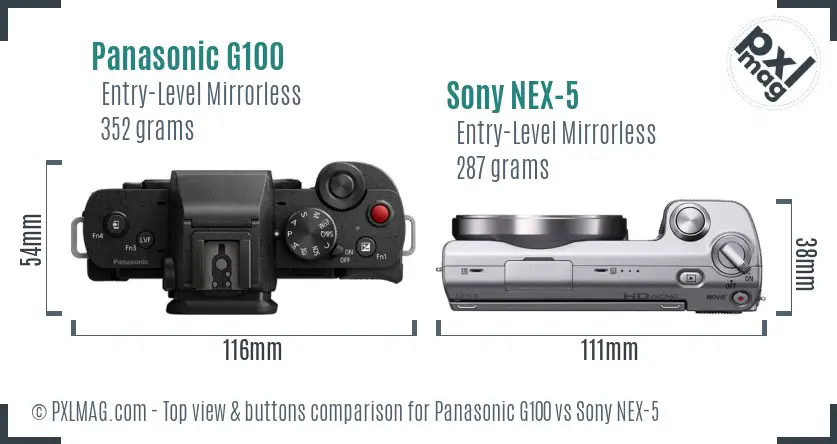 Panasonic G100 vs Sony NEX-5 top view buttons comparison