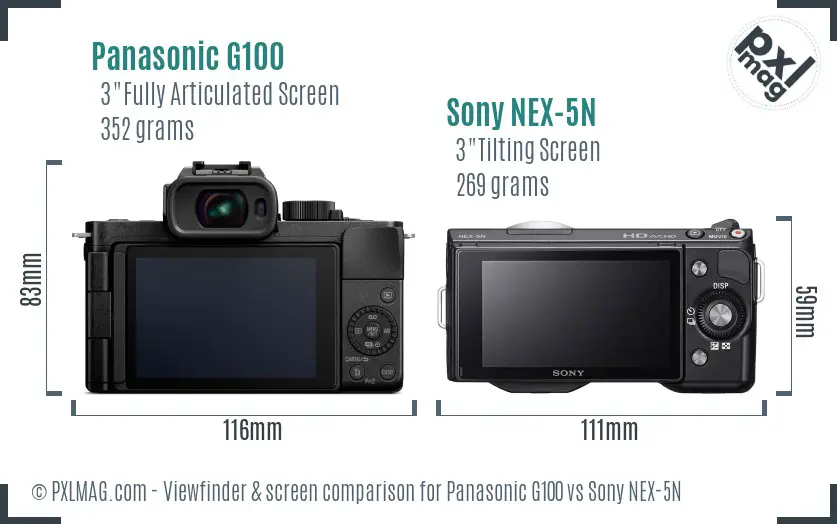 Panasonic G100 vs Sony NEX-5N Screen and Viewfinder comparison
