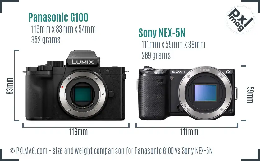 Panasonic G100 vs Sony NEX-5N size comparison