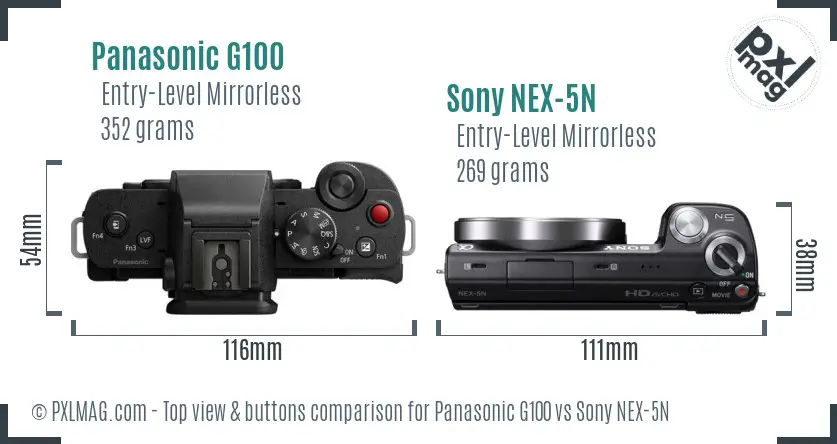 Panasonic G100 vs Sony NEX-5N top view buttons comparison