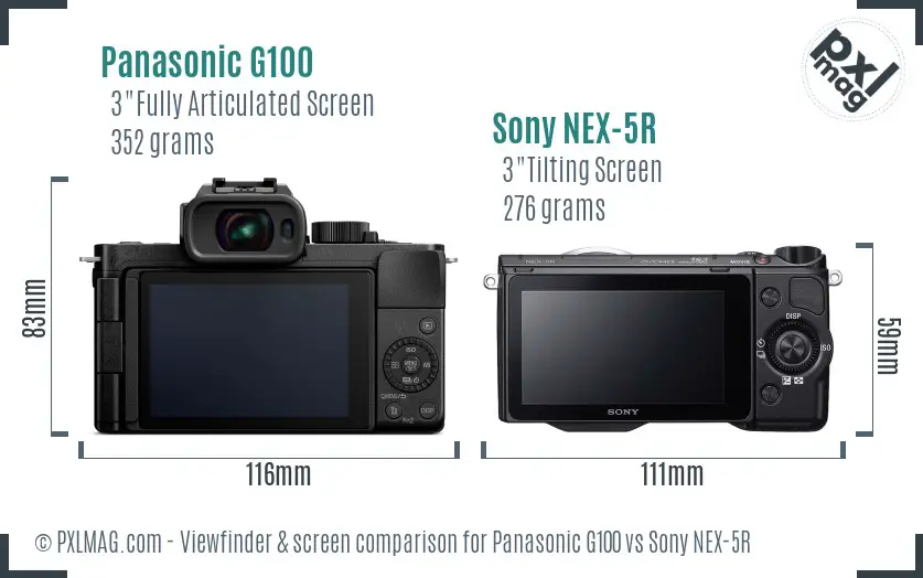 Panasonic G100 vs Sony NEX-5R Screen and Viewfinder comparison