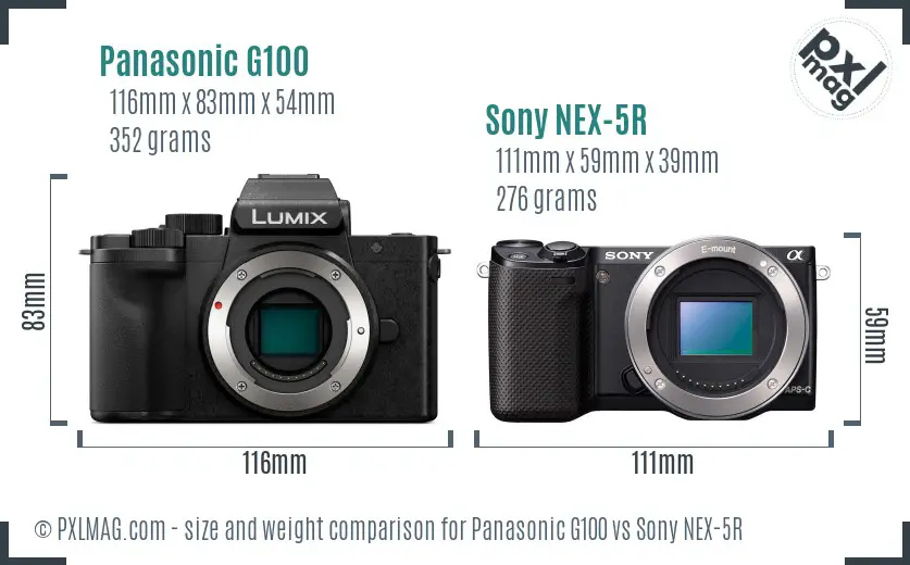 Panasonic G100 vs Sony NEX-5R size comparison
