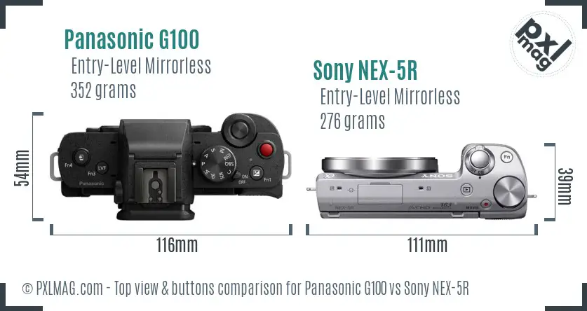 Panasonic G100 vs Sony NEX-5R top view buttons comparison