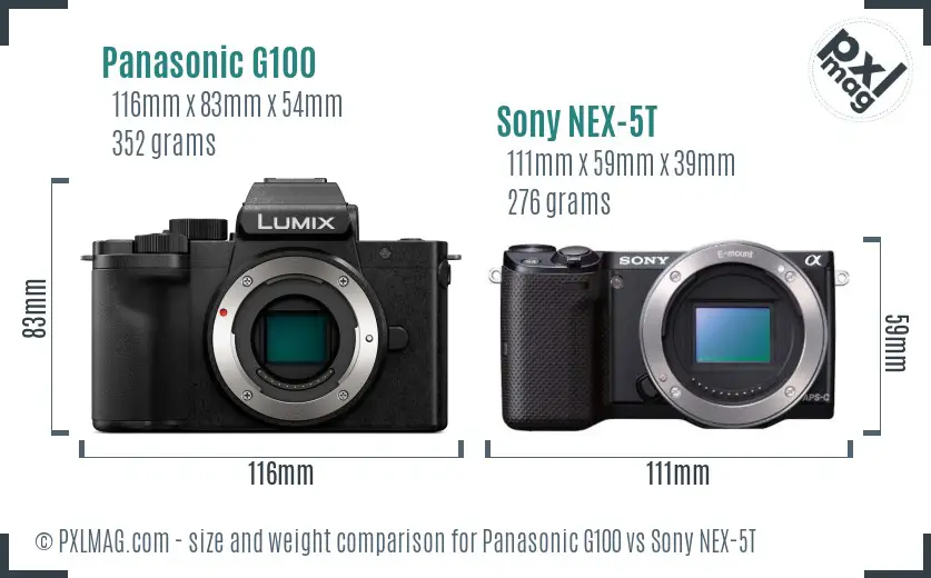 Panasonic G100 vs Sony NEX-5T size comparison