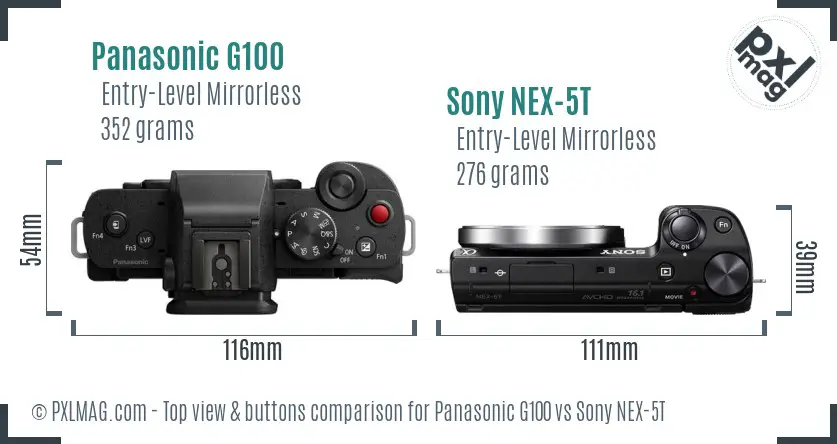 Panasonic G100 vs Sony NEX-5T top view buttons comparison