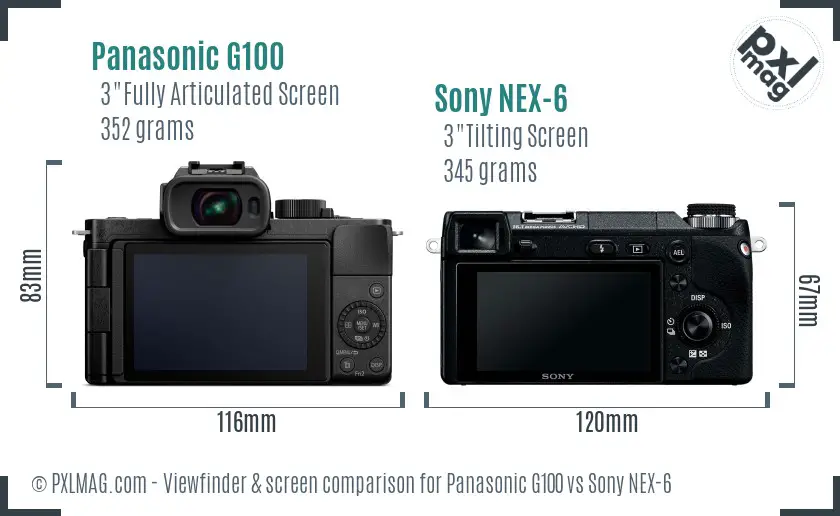 Panasonic G100 vs Sony NEX-6 Screen and Viewfinder comparison