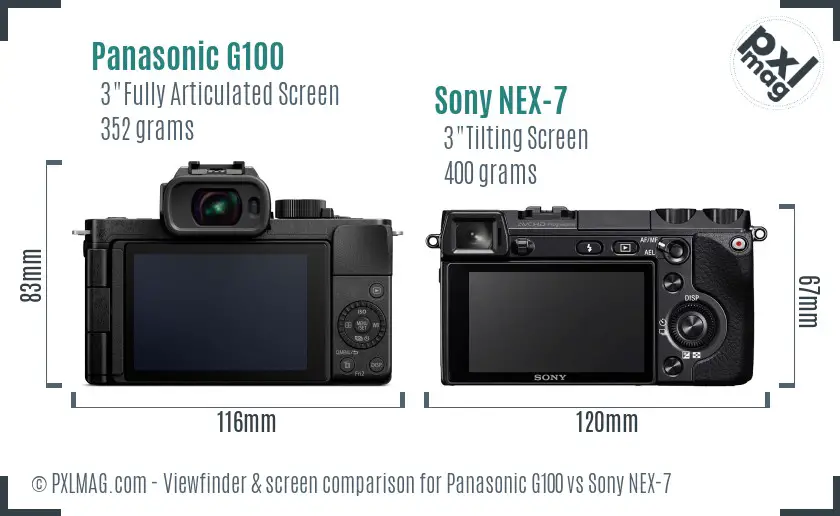 Panasonic G100 vs Sony NEX-7 Screen and Viewfinder comparison