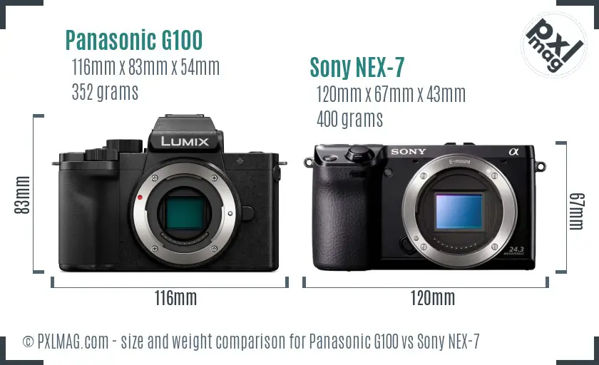 Panasonic G100 vs Sony NEX-7 size comparison