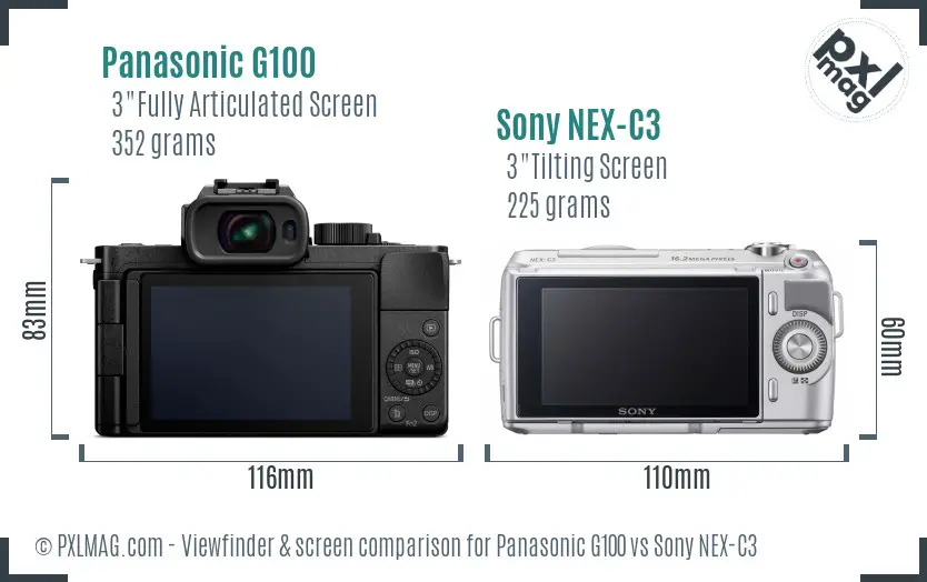 Panasonic G100 vs Sony NEX-C3 Screen and Viewfinder comparison