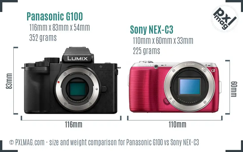 Panasonic G100 vs Sony NEX-C3 size comparison