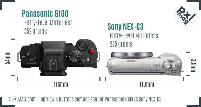 Panasonic G100 vs Sony NEX-C3 top view buttons comparison