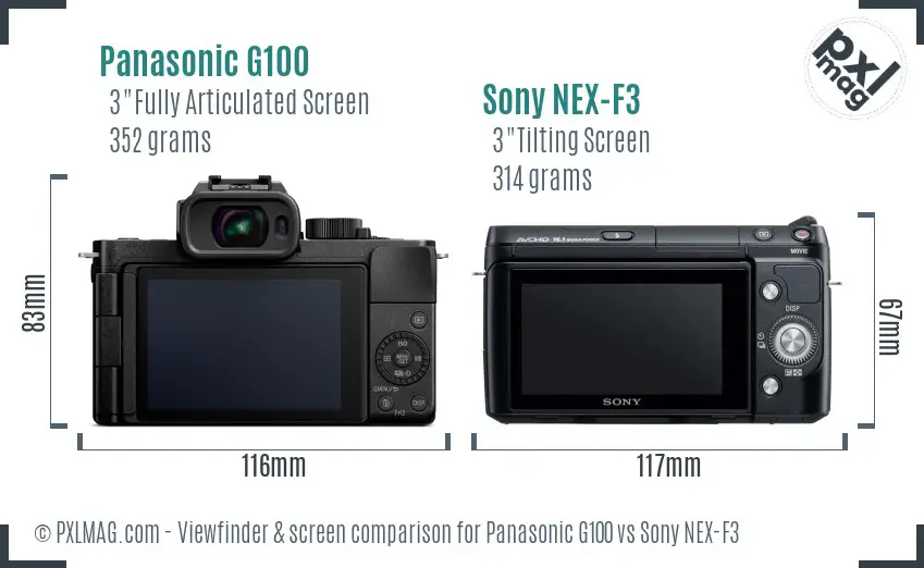 Panasonic G100 vs Sony NEX-F3 Screen and Viewfinder comparison