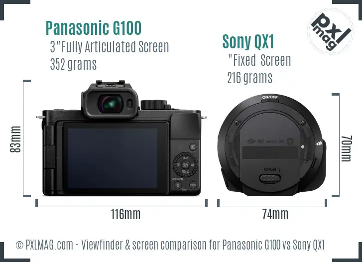 Panasonic G100 vs Sony QX1 Screen and Viewfinder comparison