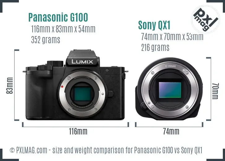 Panasonic G100 vs Sony QX1 size comparison