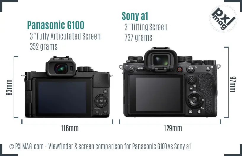 Panasonic G100 vs Sony a1 Screen and Viewfinder comparison