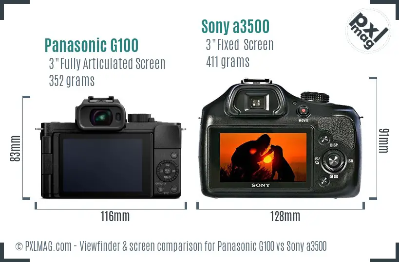 Panasonic G100 vs Sony a3500 Screen and Viewfinder comparison