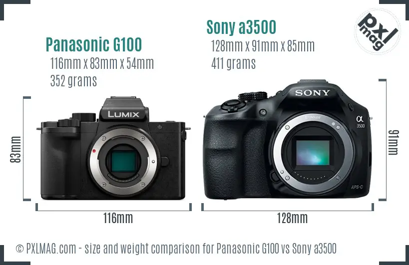 Panasonic G100 vs Sony a3500 size comparison