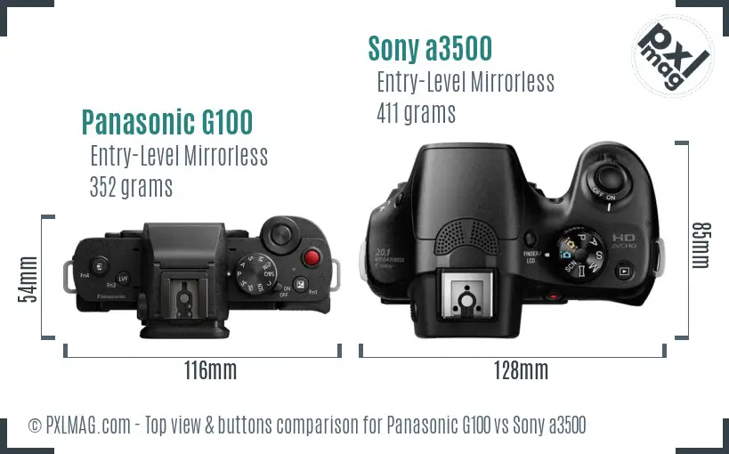 Panasonic G100 vs Sony a3500 top view buttons comparison