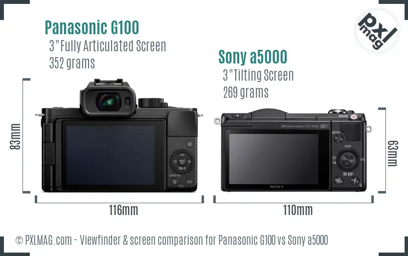 Panasonic G100 vs Sony a5000 Screen and Viewfinder comparison