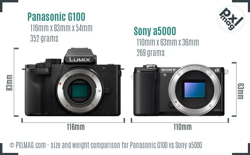Panasonic G100 vs Sony a5000 size comparison
