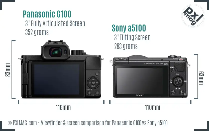 Panasonic G100 vs Sony a5100 Screen and Viewfinder comparison