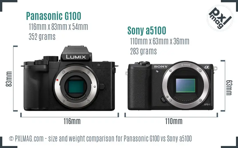 Panasonic G100 vs Sony a5100 size comparison
