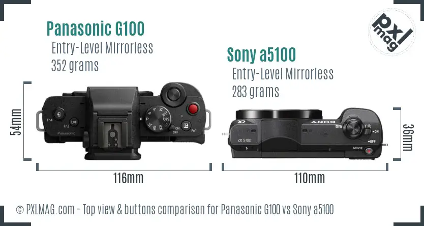 Panasonic G100 vs Sony a5100 top view buttons comparison