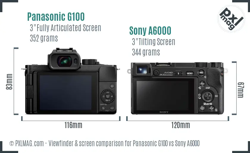 Panasonic G100 vs Sony A6000 Screen and Viewfinder comparison