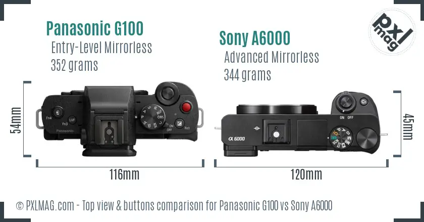 Panasonic G100 vs Sony A6000 top view buttons comparison
