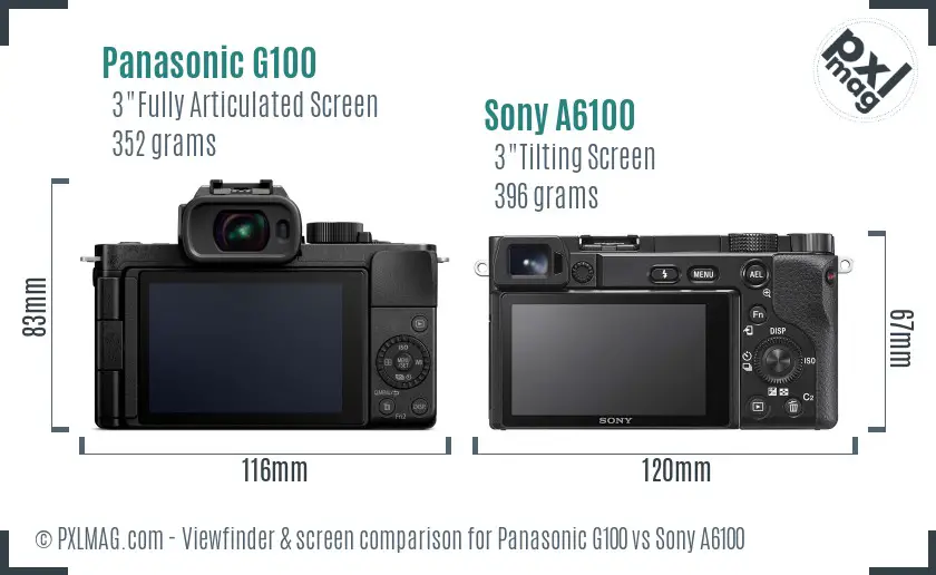 Panasonic G100 vs Sony A6100 Screen and Viewfinder comparison