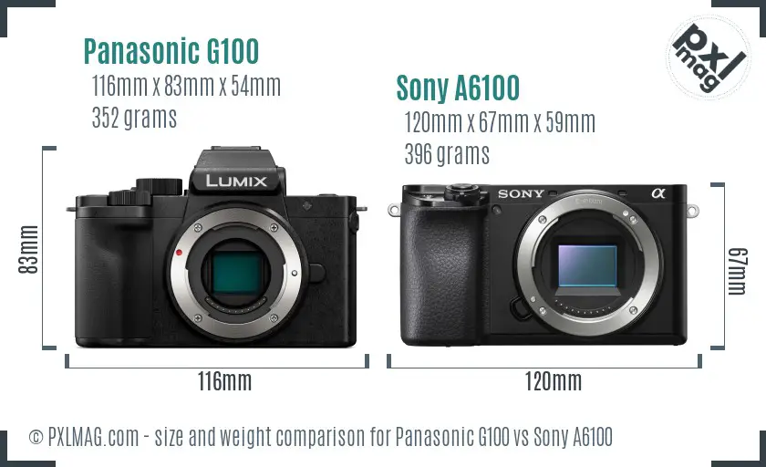 Panasonic G100 vs Sony A6100 size comparison