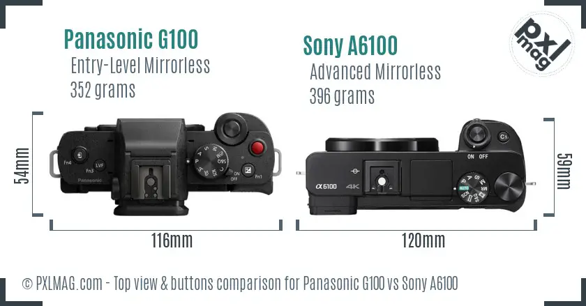 Panasonic G100 vs Sony A6100 top view buttons comparison