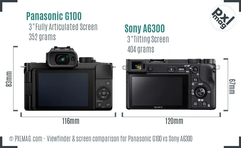 Panasonic G100 vs Sony A6300 Screen and Viewfinder comparison