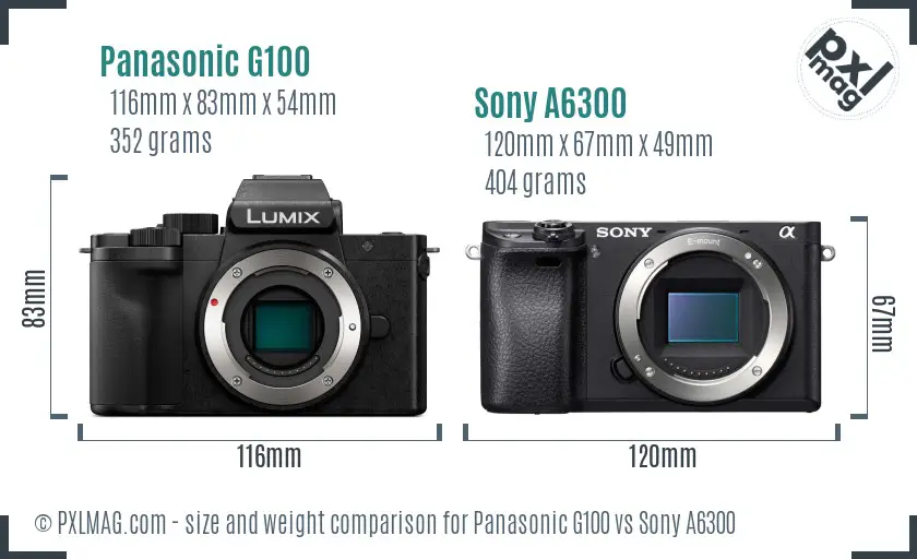 Panasonic G100 vs Sony A6300 size comparison