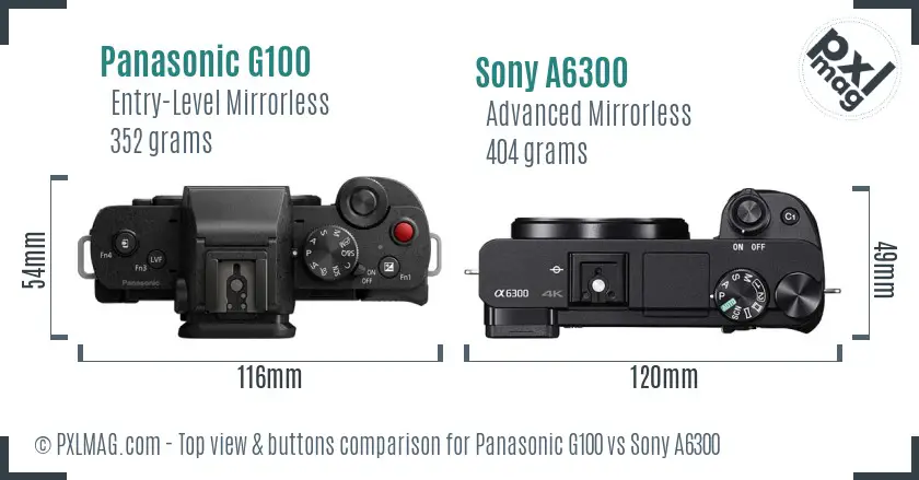 Panasonic G100 vs Sony A6300 top view buttons comparison