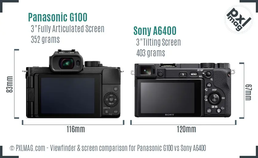 Panasonic G100 vs Sony A6400 Screen and Viewfinder comparison