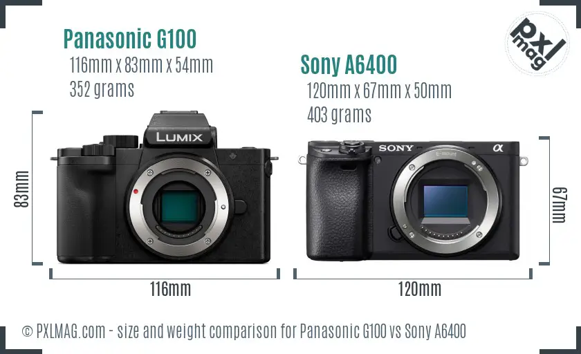 Panasonic G100 vs Sony A6400 size comparison