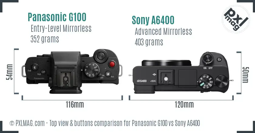 Panasonic G100 vs Sony A6400 top view buttons comparison