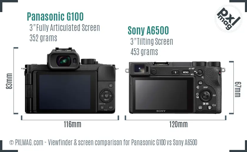 Panasonic G100 vs Sony A6500 Screen and Viewfinder comparison